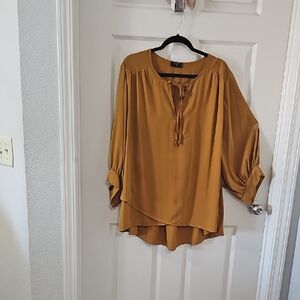 T Tahari Mustard Blouse with Tie Front